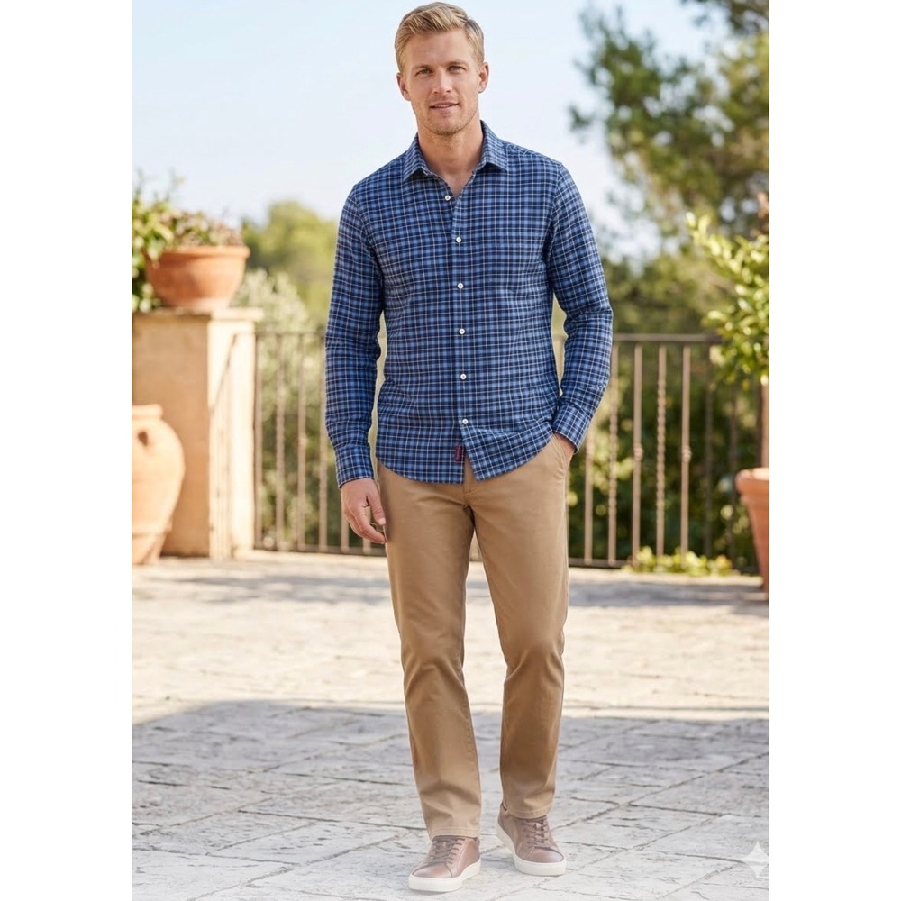 UNTUCKit Melville Slim Fit Blue Plaid Long Sleeve Button Down Shirt Large